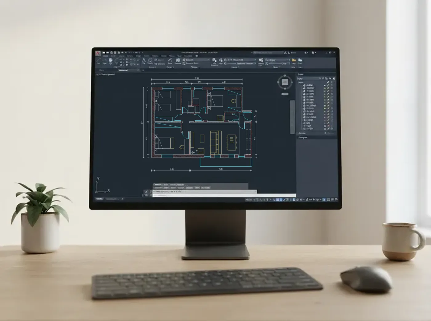 Desenho técnico em AutoCAD: planta cotada de um apartamento