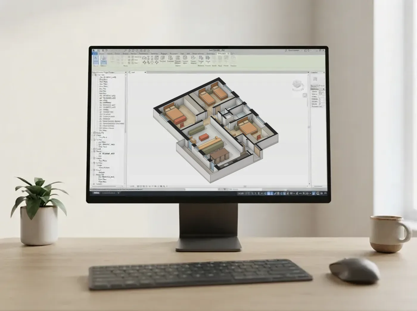 Modelagem Revit BIM: vista axonométrica de um apartamento